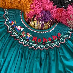 Vintage Green Smocked Christmas Dress, Size 7/8